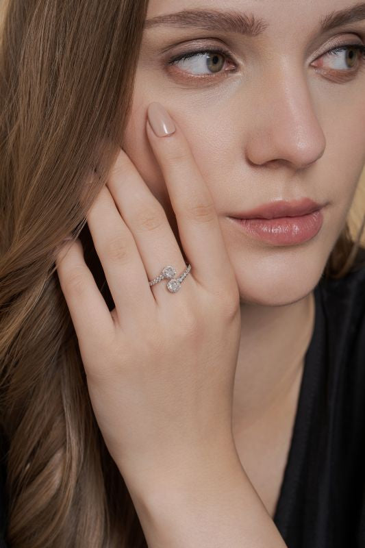 Nature-Inspired Pear Lab Grown Diamond Bypass Ring in 14K White Gold 0.96 CTW