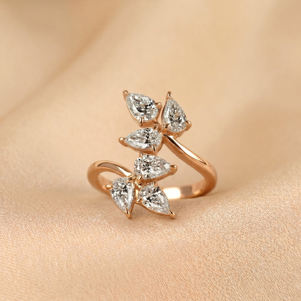 Nature-Inspired Pear Lab Grown Diamond Bypass Ring in 10K Rose Gold 2 CTW
