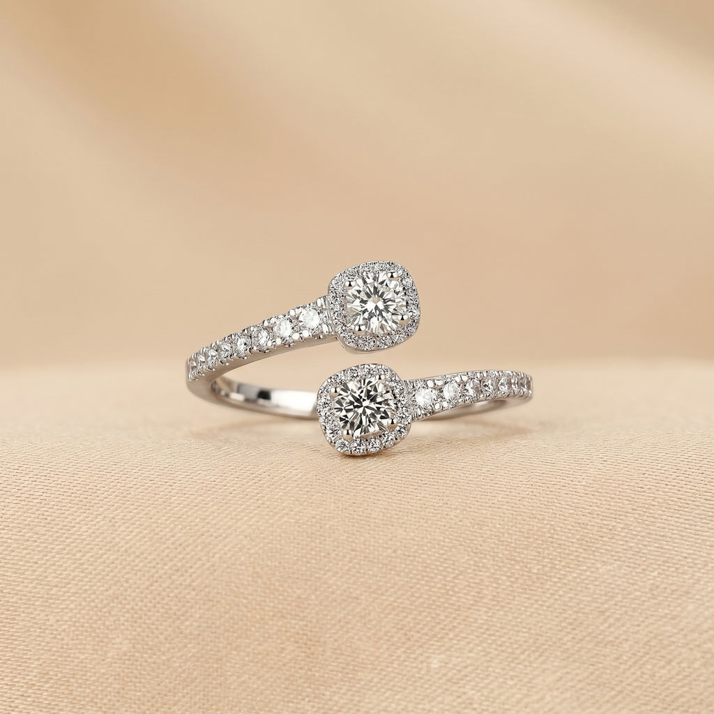 Nature-Inspired Pear Lab Grown Diamond Bypass Ring in 10K White Gold 0.96 CTW