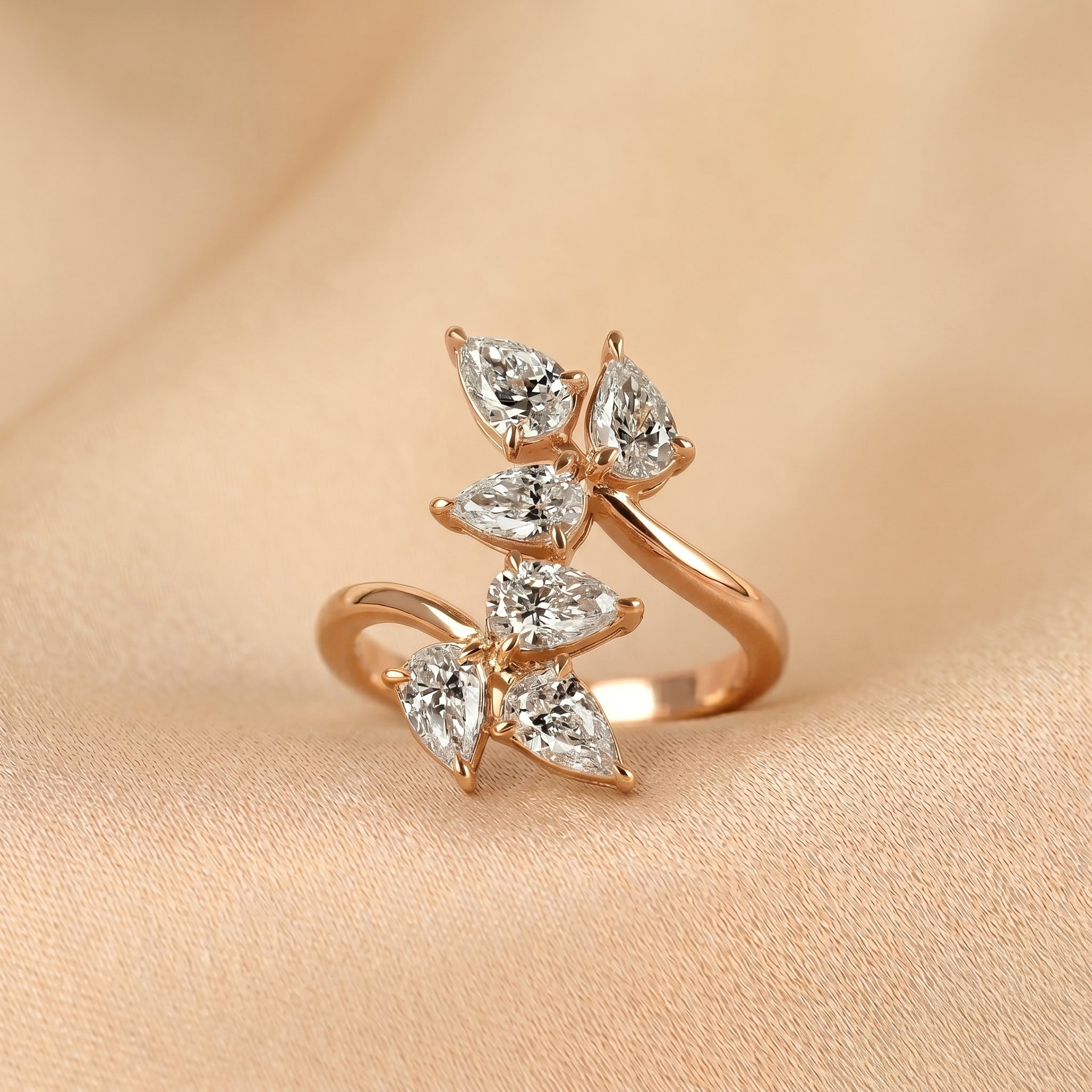 Nature-Inspired Pear Lab Grown Diamond Bypass Ring in 14K Rose Gold 2 CTW