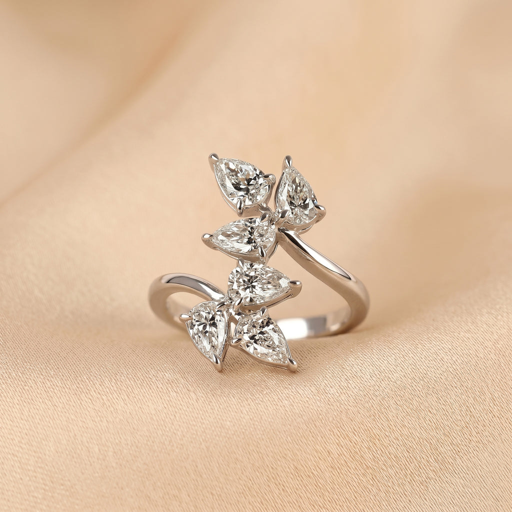 Nature-Inspired Pear Lab Grown Diamond Bypass Ring in 14K White Gold 2 CTW