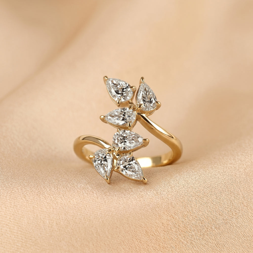 Nature-Inspired Pear Lab Grown Diamond Bypass Ring in 14K Yellow Gold 2 CTW