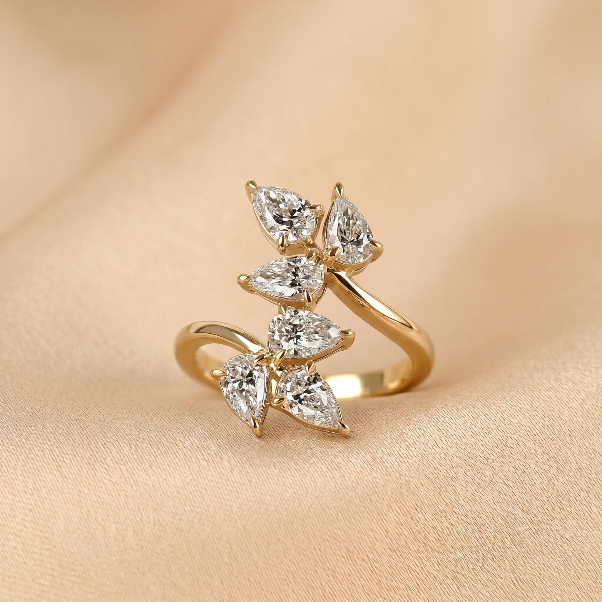 Nature-Inspired Pear Lab Grown Diamond Bypass Ring in 14K Yellow Gold 2 CTW