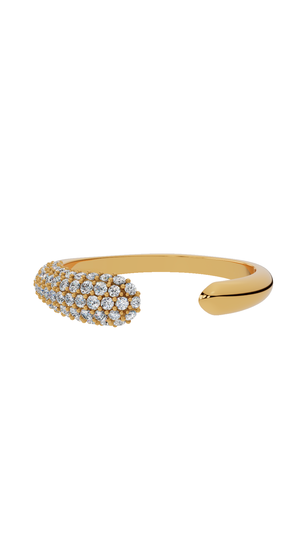 Open cuff ring with pave set round cut lab grown diamonds in 10K yellow gold 0.3 CTW