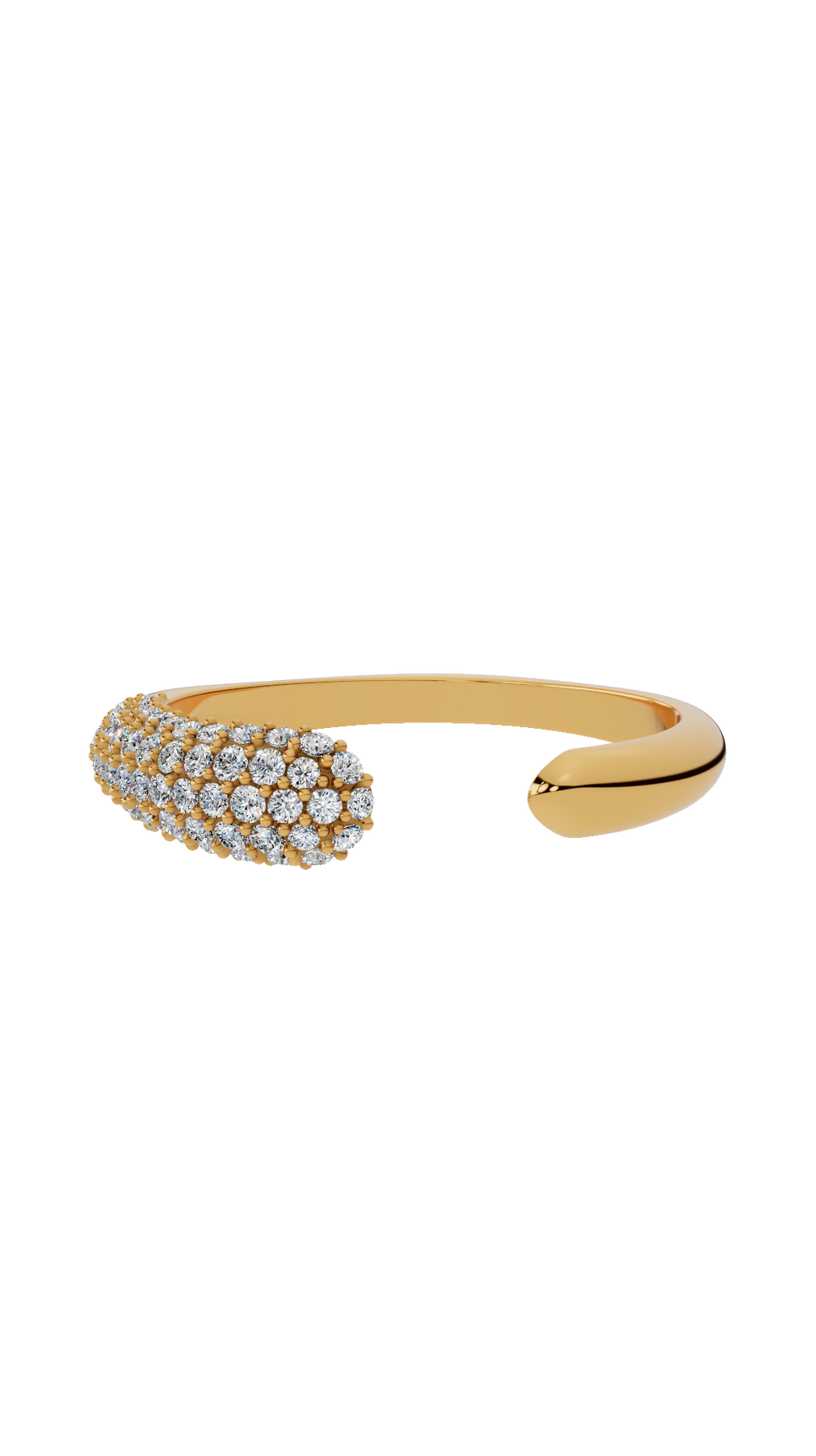 Open cuff ring with pave set round cut lab grown diamonds in 14K yellow gold 0.3 CTW