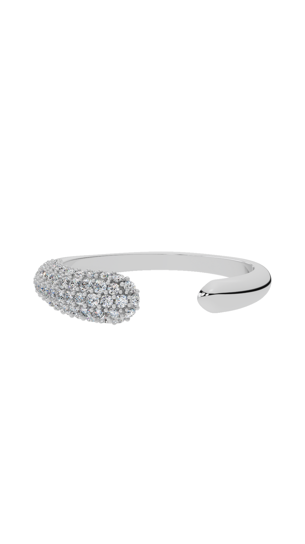 Open cuff ring with pave set round cut lab grown diamonds in 18K white gold 0.3 CTW
