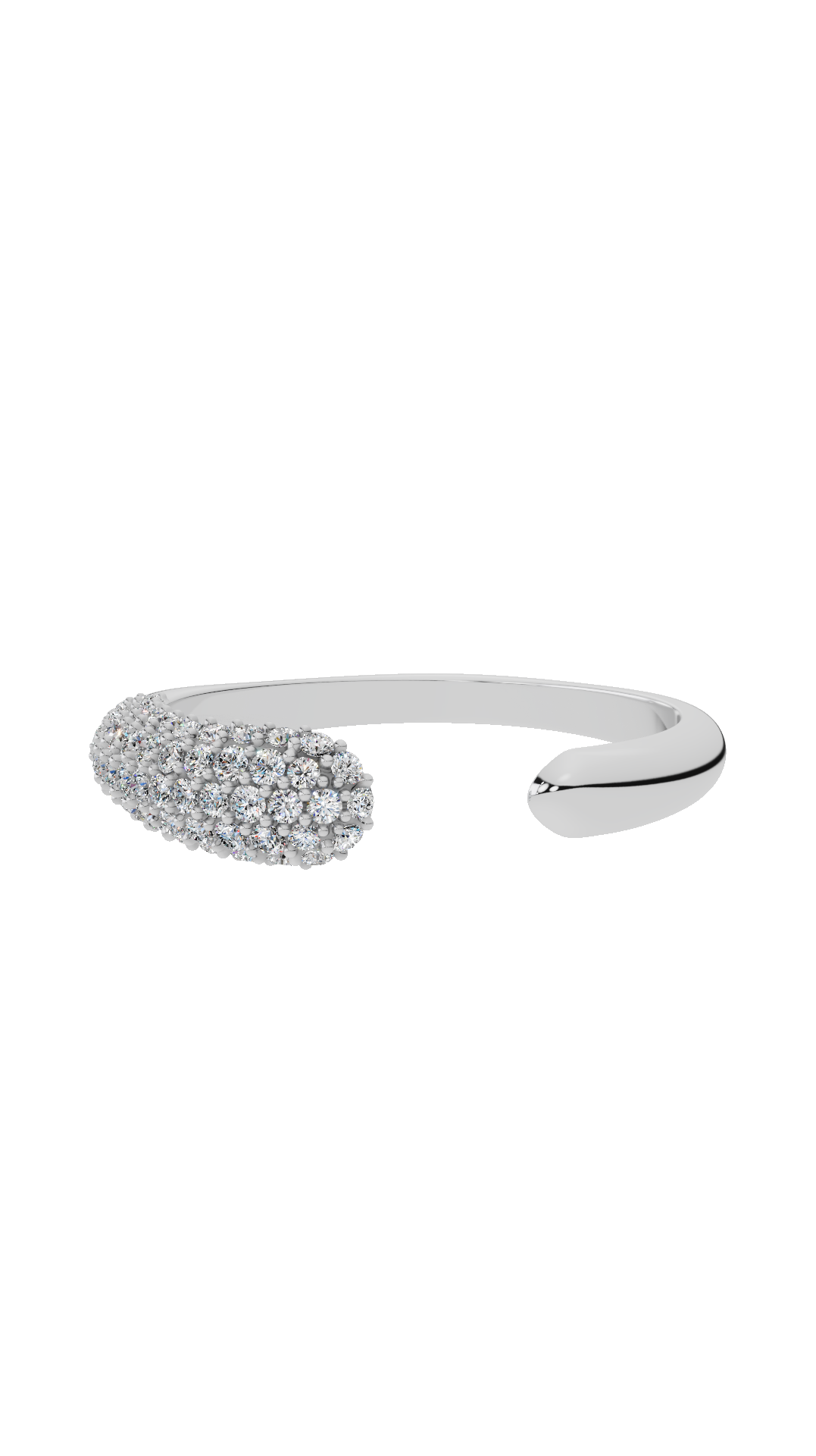 Open cuff ring with pave set round cut lab grown diamonds in 18K white gold 0.3 CTW