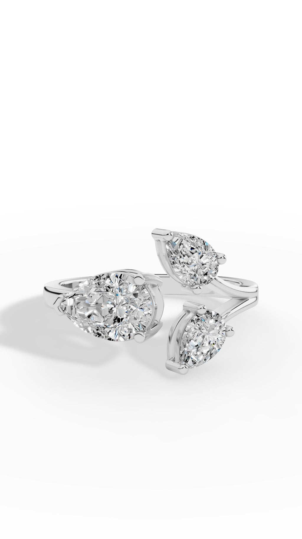 Open Floral Ring In Pear Cut 10K White Gold 1.8 CTW