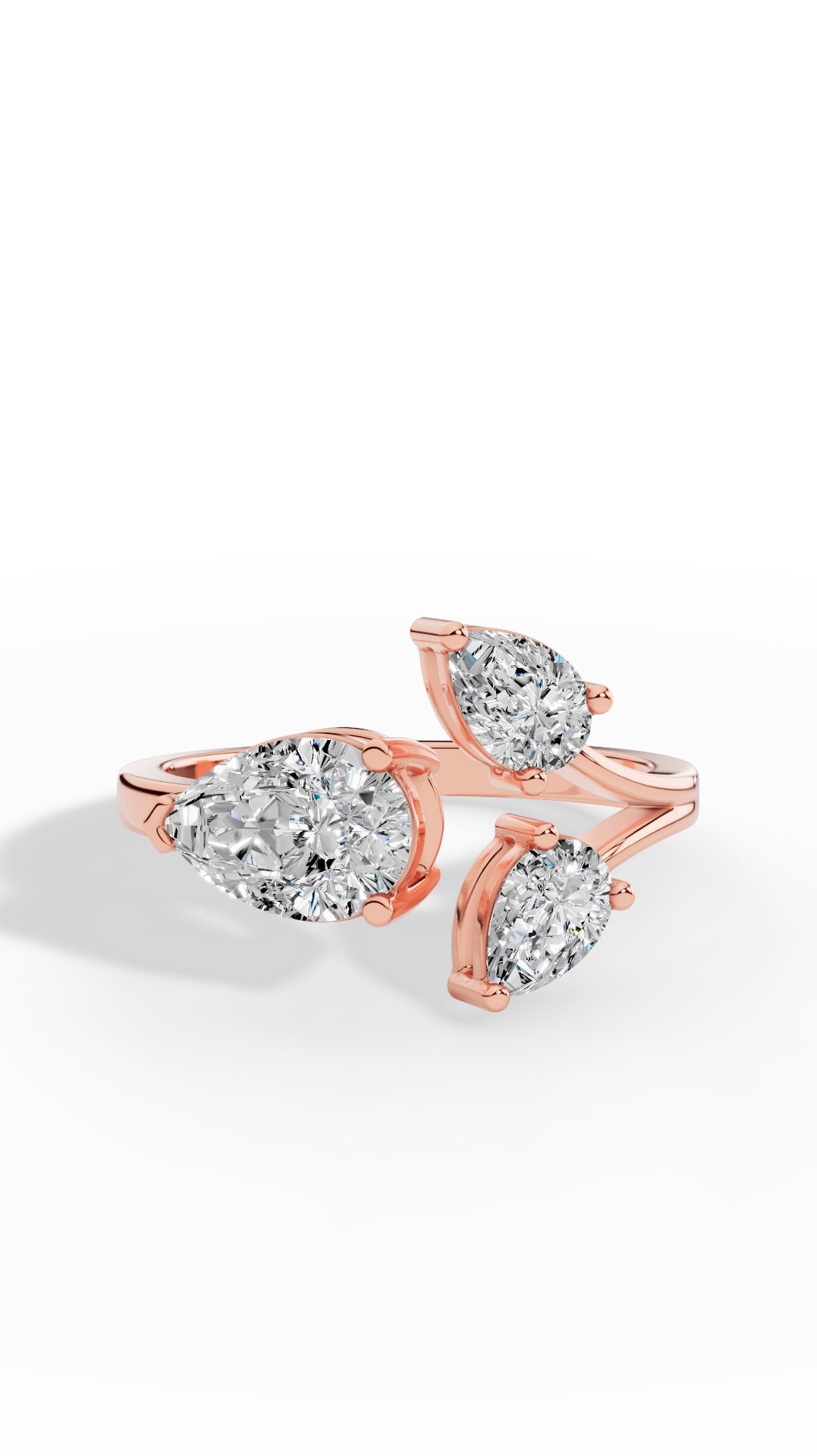 Open Floral Ring In Pear Cut 14K Rose Gold 1.8 CTW