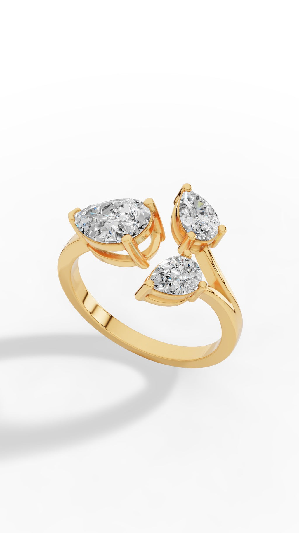 Open Floral Ring In Pear Cut 14K Yellow Gold 2.18 CTW