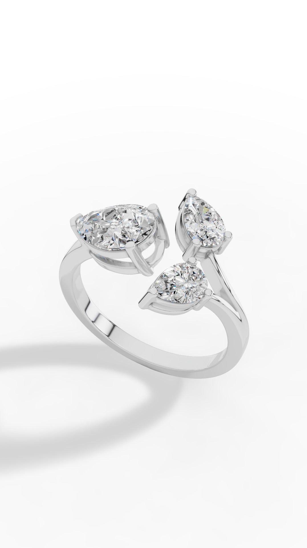 Open Floral Ring In Pear Cut 18K White Gold 1.8 CTW