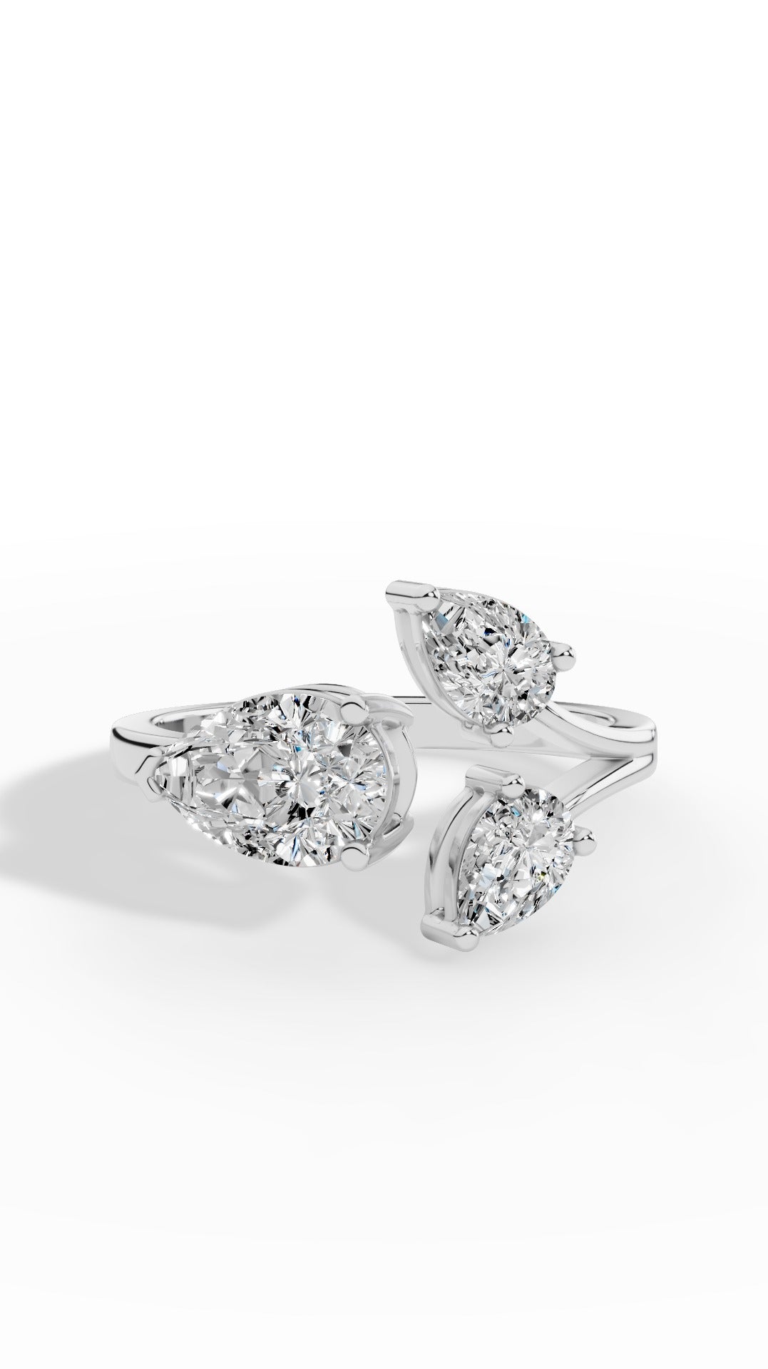 Open Floral Ring In Pear Cut 18K White Gold 1.8 CTW