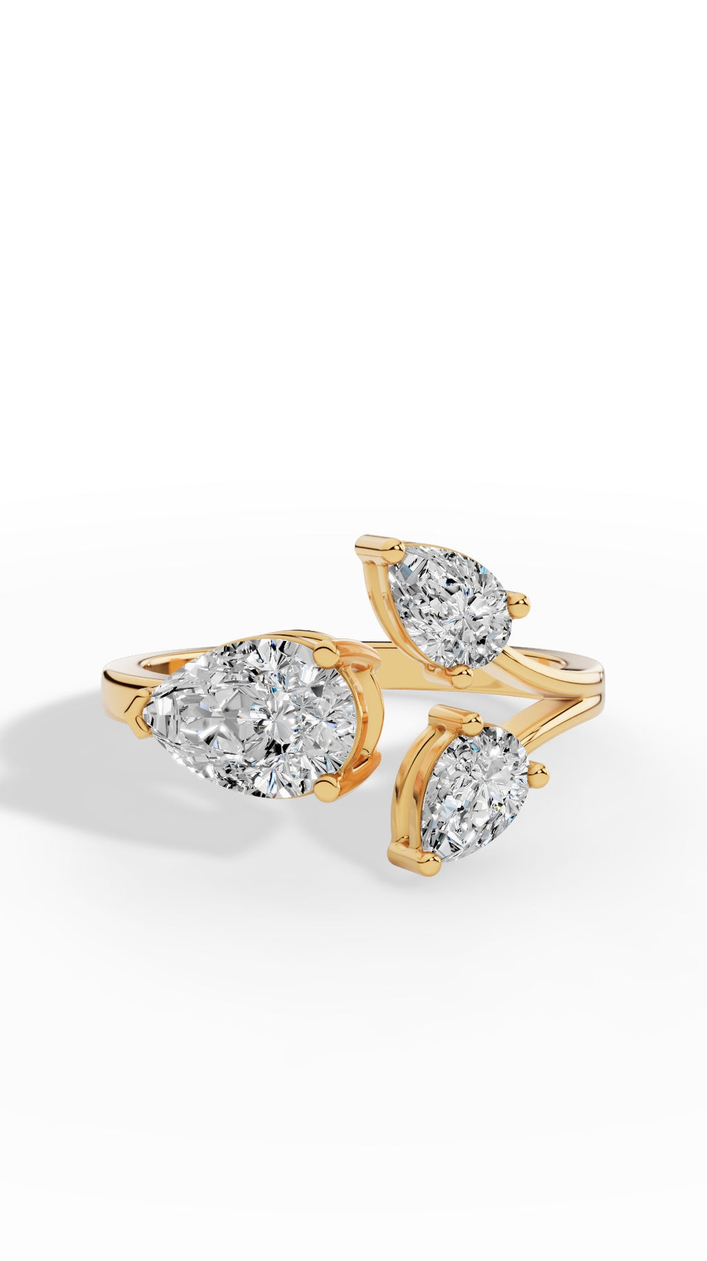 Open Floral Ring In Pear Cut 18K Yellow Gold 2.18 CTW