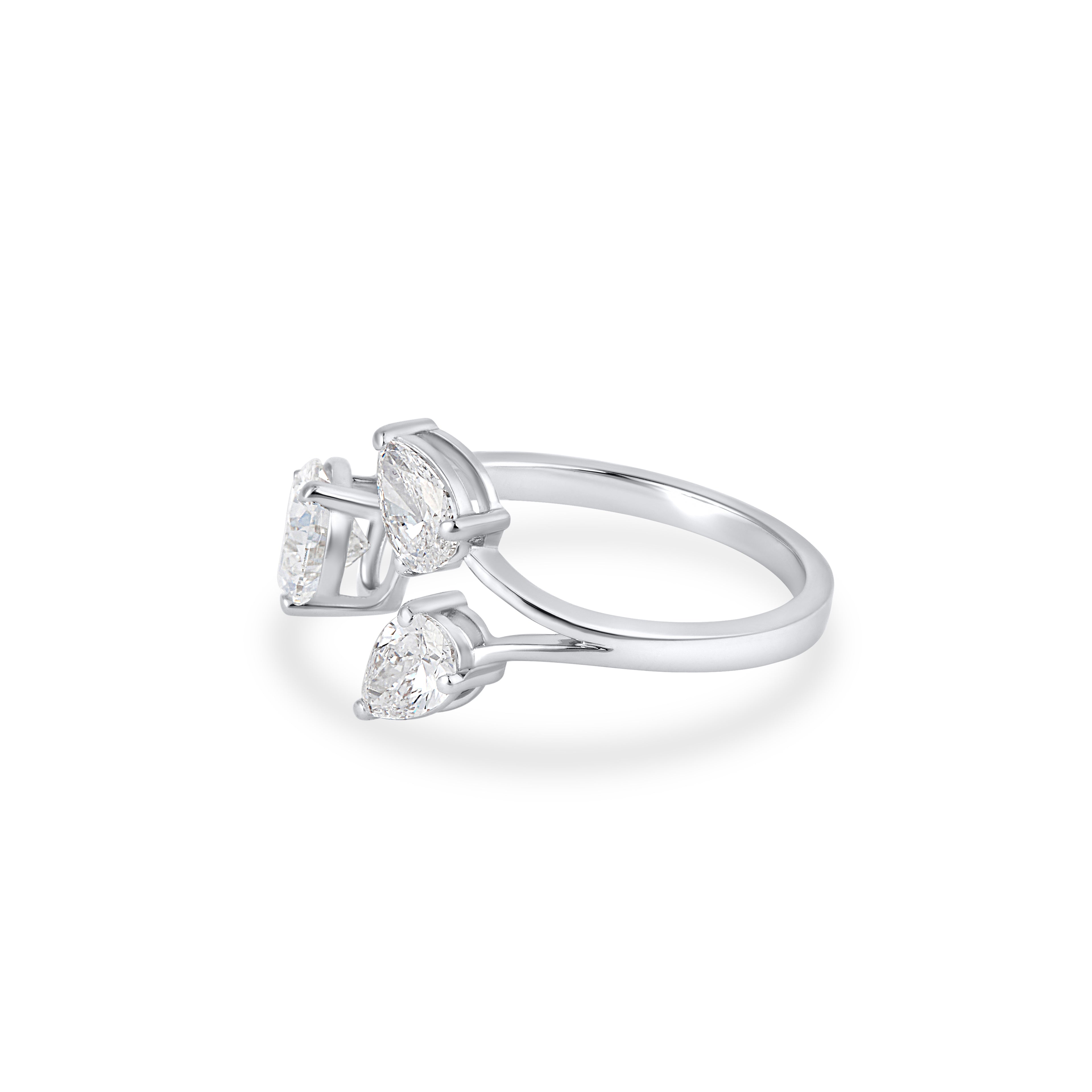 Open Floral Ring In Pear Cut Lab Grown Diamond 18k white gold