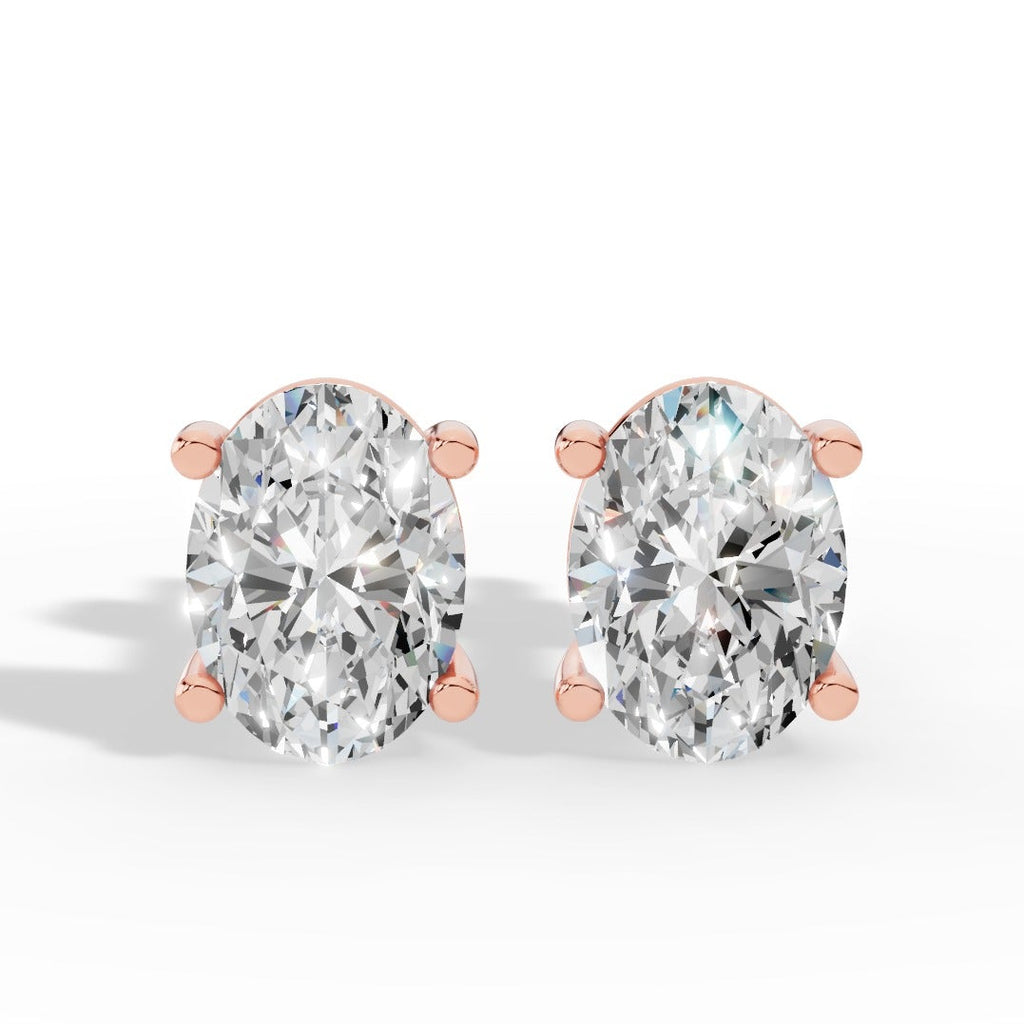 Oval Cut Four Prong Solitaire Lab Grown Diamond Stud Earrings 14k rose gold