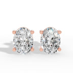 Oval Cut Four Prong Solitaire Lab Grown Diamond Stud Earrings 14k rose gold