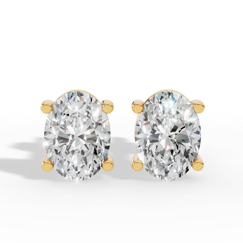 Oval Cut Four Prong Solitaire Lab Grown Diamond Stud Earrings 14k Yellow Gold