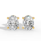 Oval Cut Four Prong Solitaire Lab Grown Diamond Stud Earrings 14k Yellow Gold