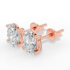 Oval Cut Four Prong Solitaire Lab Grown Diamond Stud Earrings 18K Rose Gold