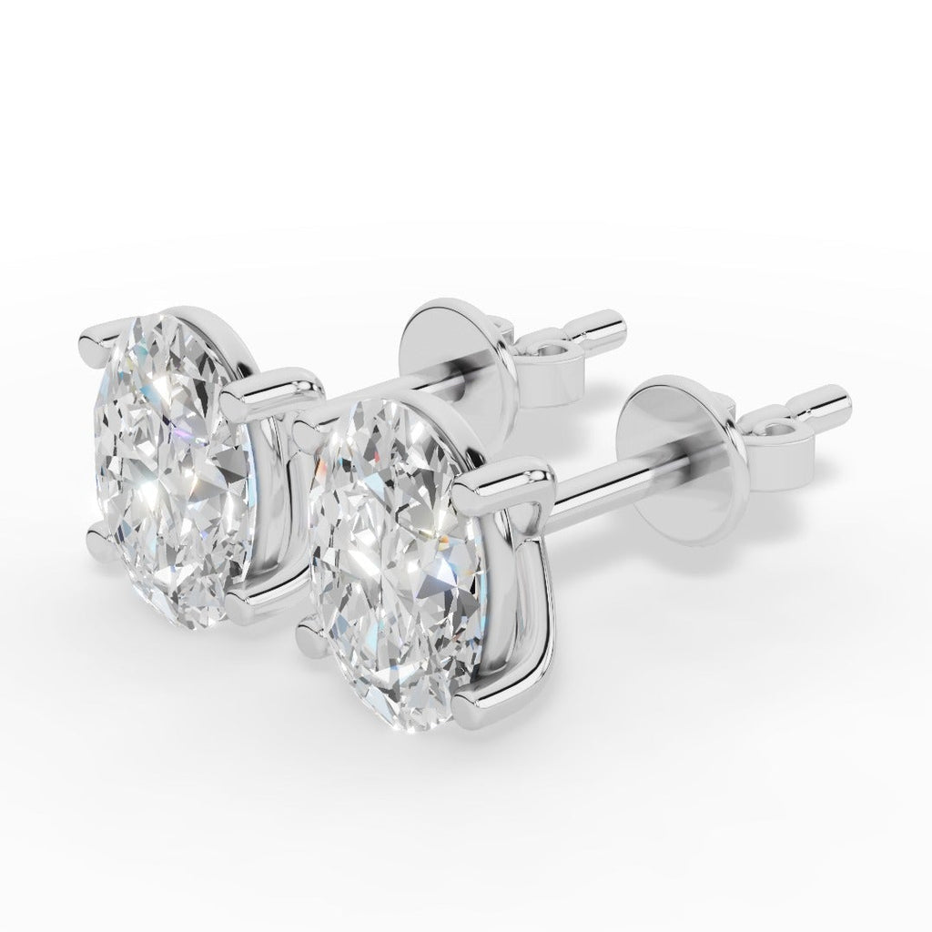 Oval Cut Four Prong Solitaire Lab Grown Diamond Stud Earrings 18k white
