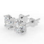 Oval Cut Four Prong Solitaire Lab Grown Diamond Stud Earrings 18k white