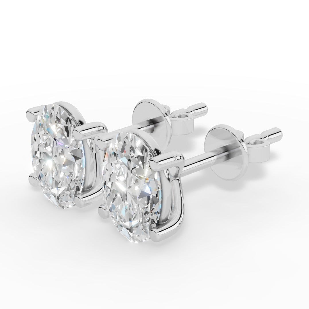Oval Cut Four Prong Solitaire Lab Grown Diamond Stud Earrings 18k white