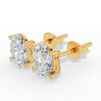 Oval Cut Four Prong Solitaire Lab Grown Diamond Stud Earrings 18k Yellow Gold