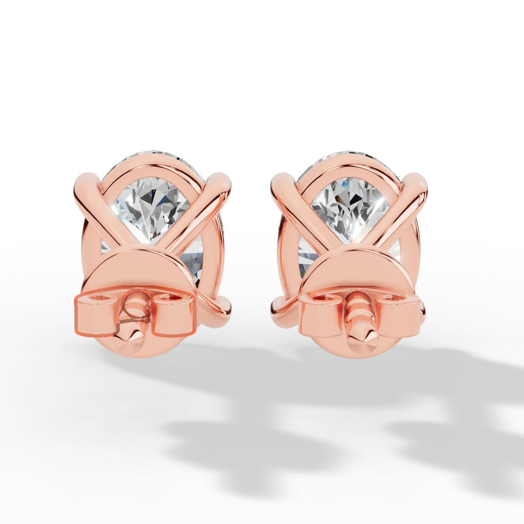 Oval Cut Four Prong Solitaire Lab Grown Diamond Stud Earrings Rose Gold Back View