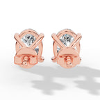 Oval Cut Four Prong Solitaire Lab Grown Diamond Stud Earrings Rose Gold Back View