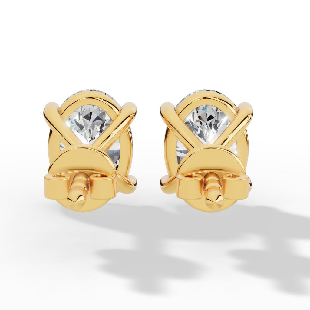 Oval Cut Four Prong Solitaire Lab Grown Diamond Stud Earrings back view