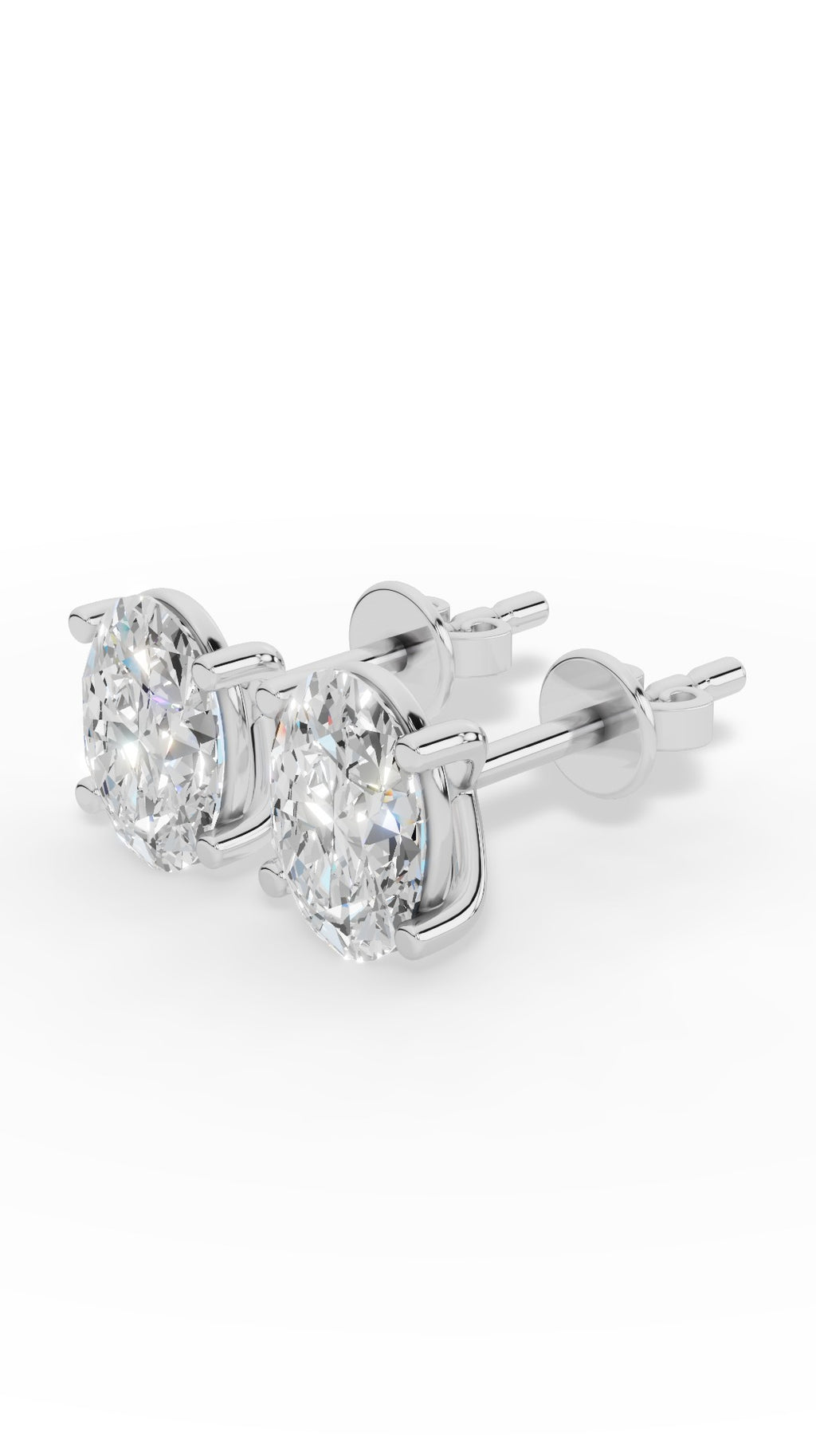 Oval Cut Four Prong Solitaire Stud Earrings 10K White Gold 3.0 CTW