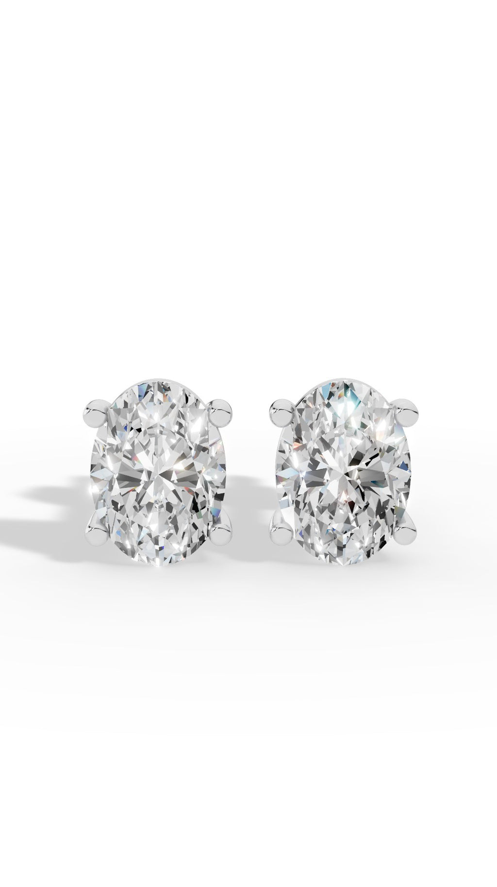 Oval Cut Four Prong Solitaire Stud Earrings 10K White Gold 3.0 CTW