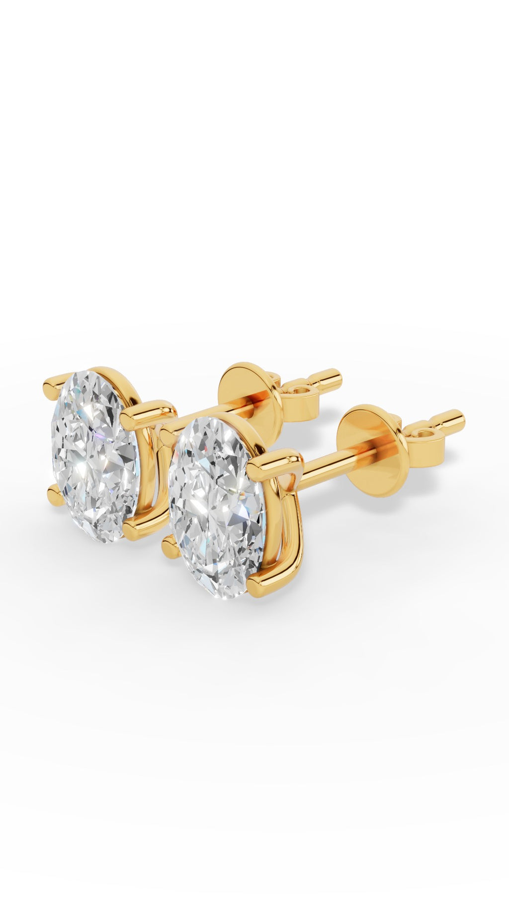 Oval Cut Four Prong Solitaire Stud Earrings 10K Yellow Gold 3.0 CTW