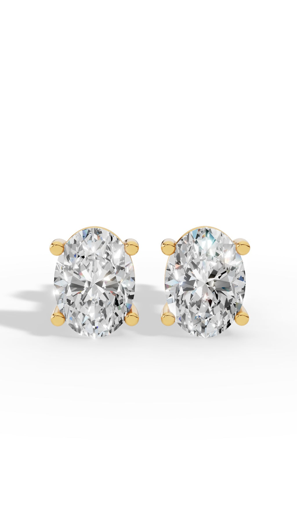 Oval Cut Four Prong Solitaire Stud Earrings 10K Yellow Gold 3.0 CTW