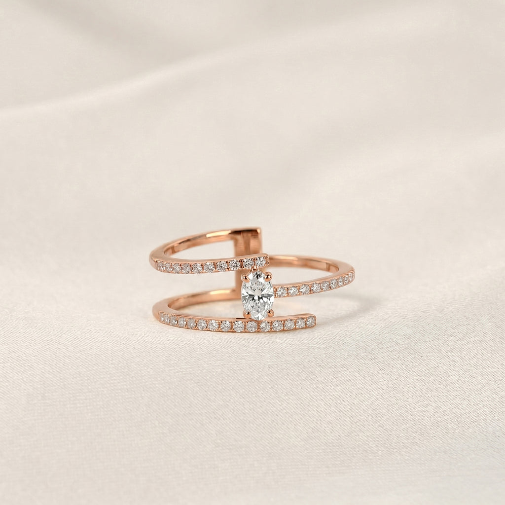 Oval Cut Open Bypass Lab Grown Diamond Ring in 10K Rose Gold 0.32 CTW