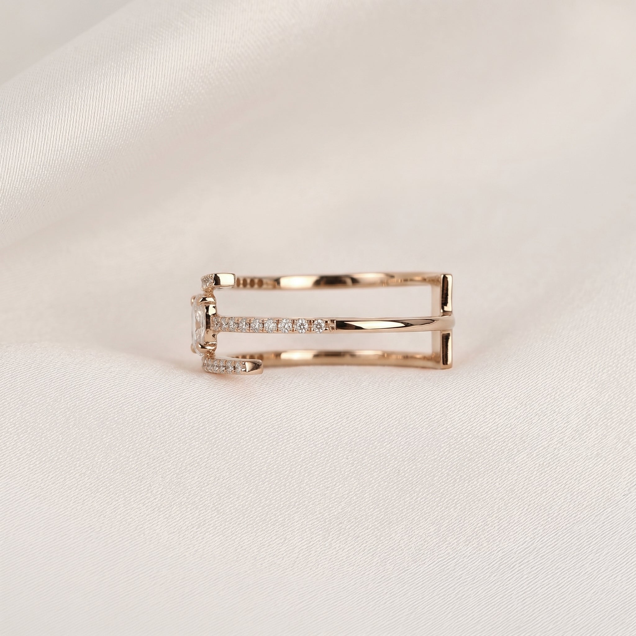 Oval Cut Open Bypass Lab Grown Diamond Ring in 14K Rose Gold 0.32 CTW
