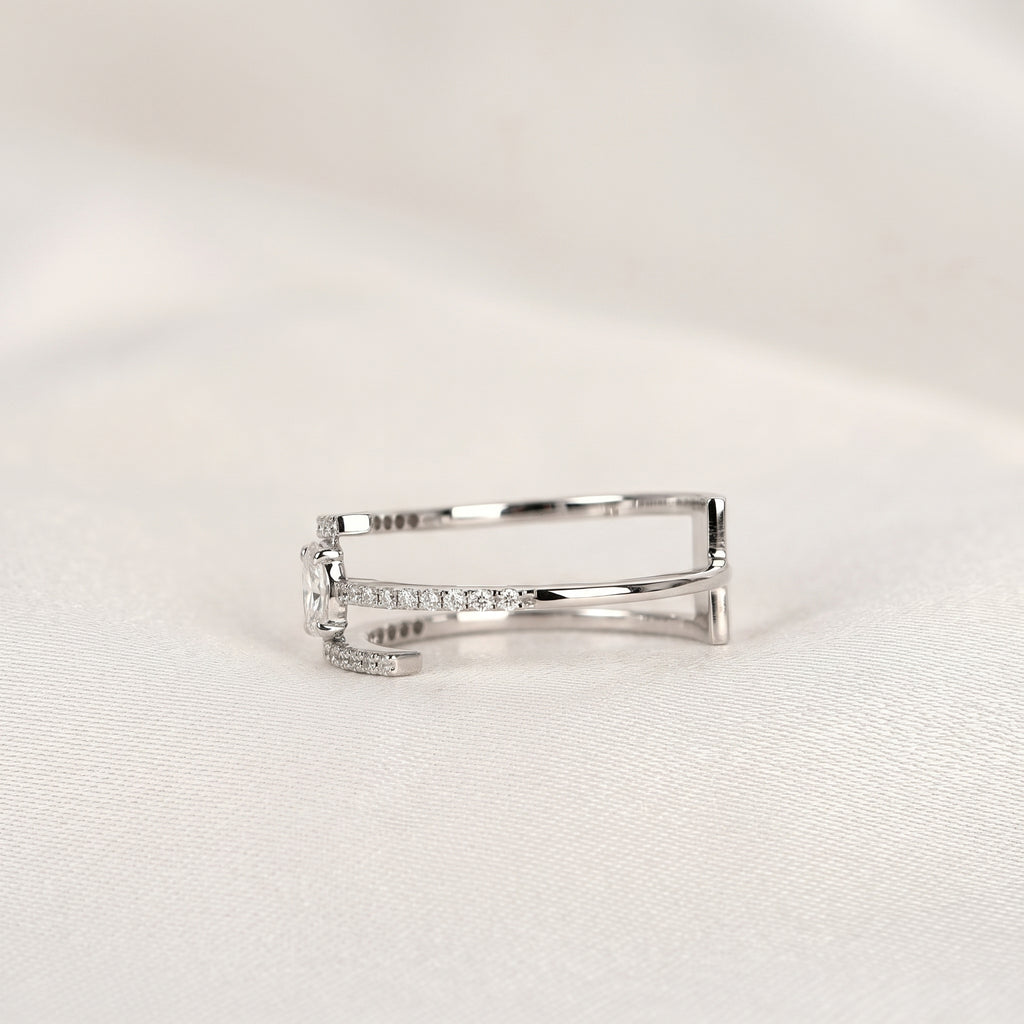 Oval Cut Open Bypass Lab Grown Diamond Ring in 14K White Gold 0.32 CTW