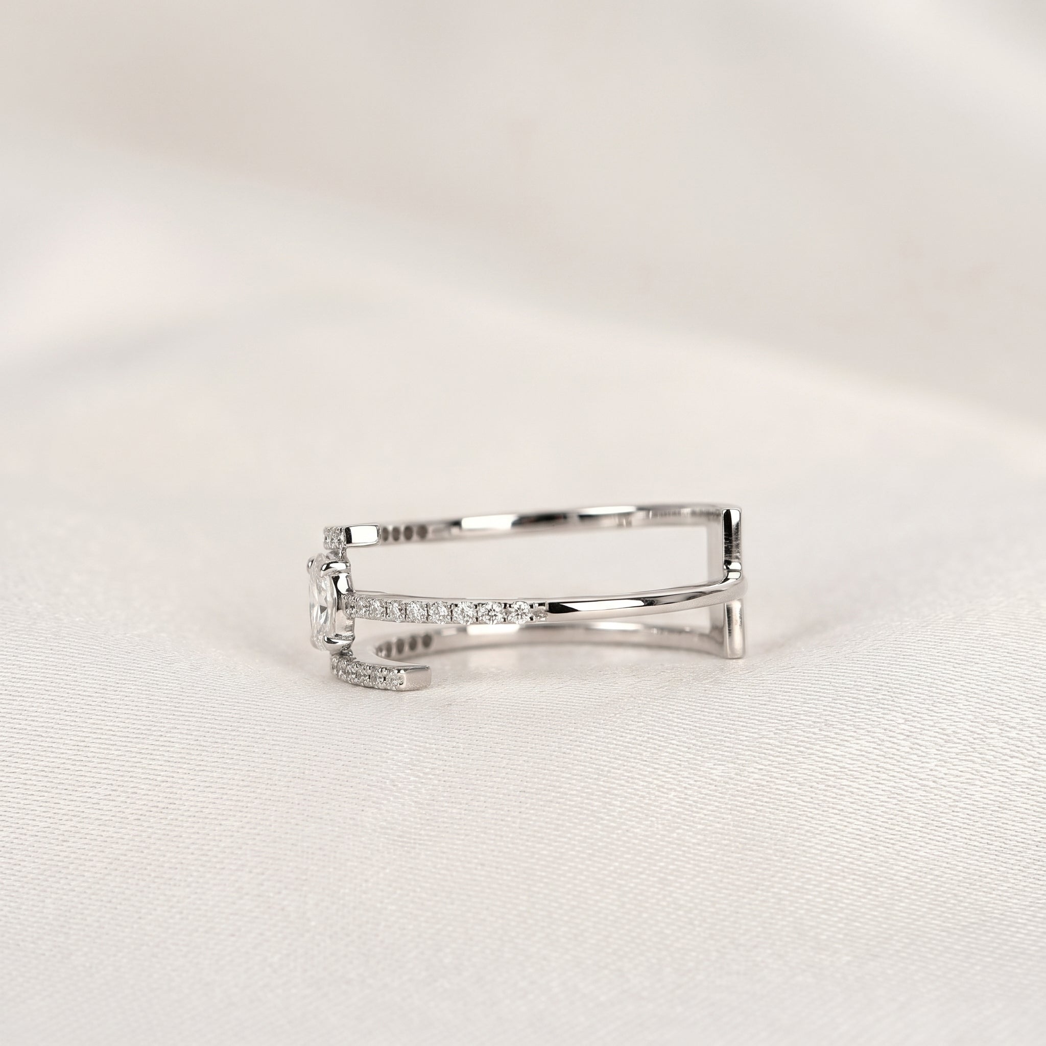 Oval Cut Open Bypass Lab Grown Diamond Ring in 14K White Gold 0.32 CTW
