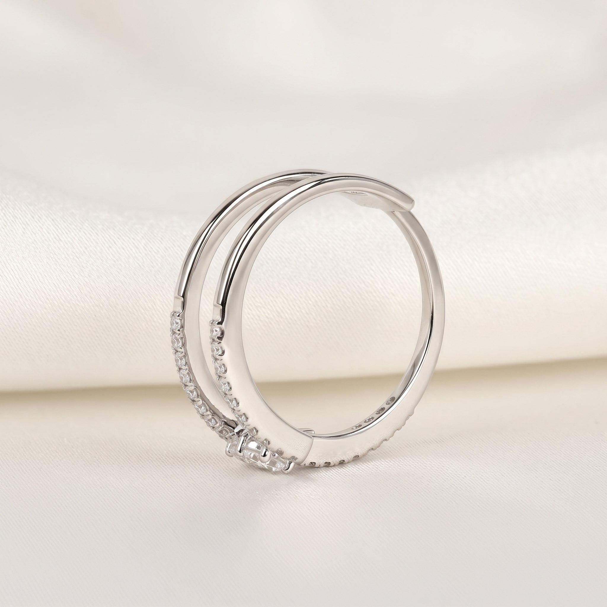 Oval Cut Open Bypass Lab Grown Diamond Ring in 14K White Gold 0.32 CTW
