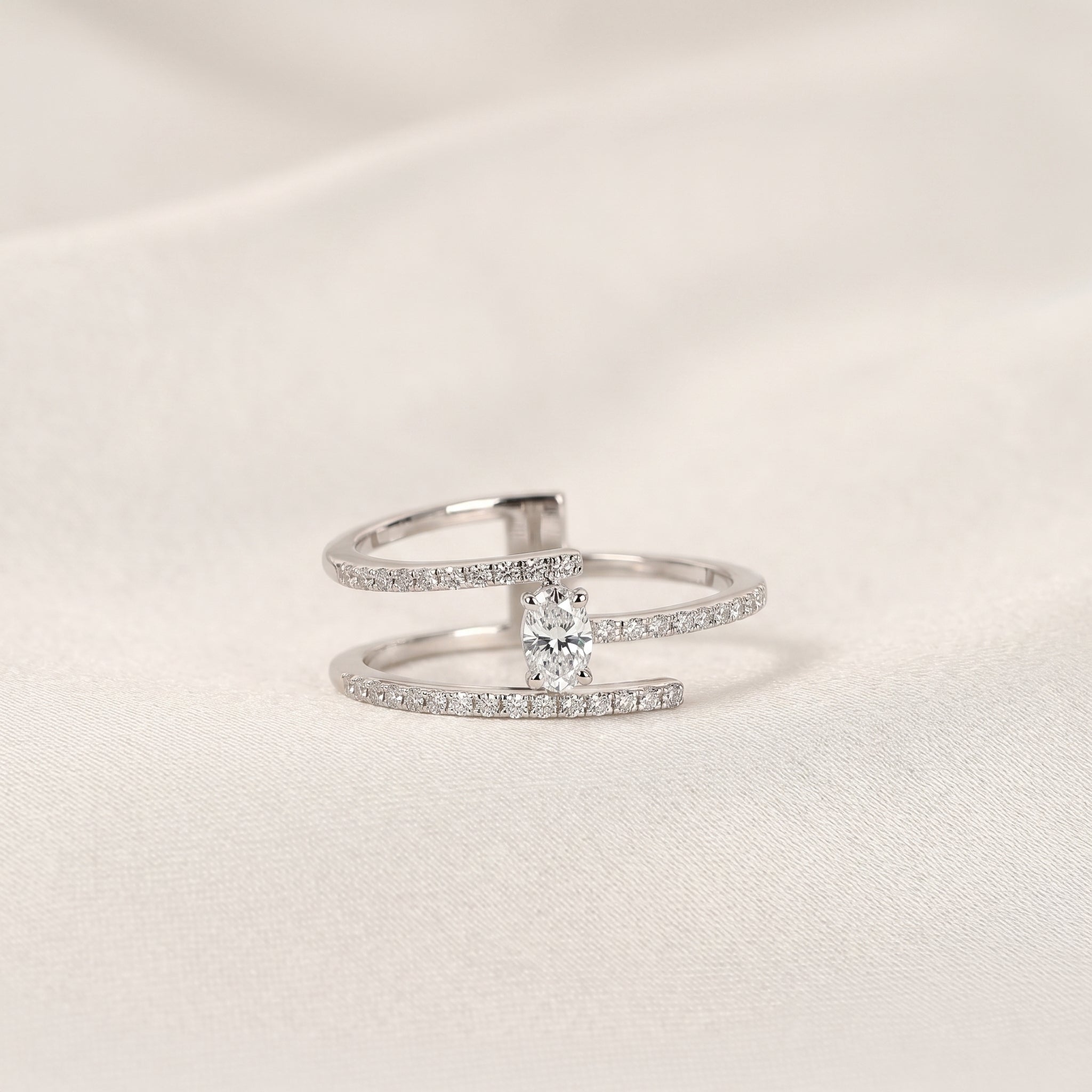 Oval Cut Open Bypass Lab Grown Diamond Ring in 14K White Gold 0.32 CTW