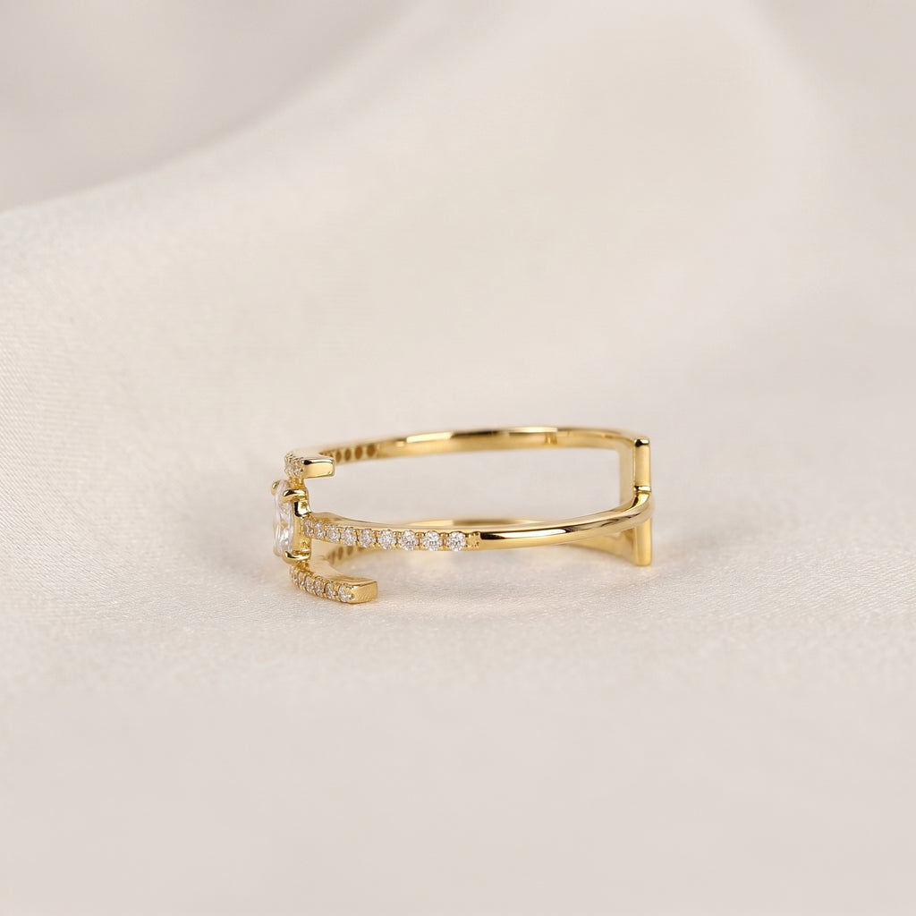 Oval Cut Open Bypass Lab Grown Diamond Ring in 14K Yellow Gold 0.32 CTW