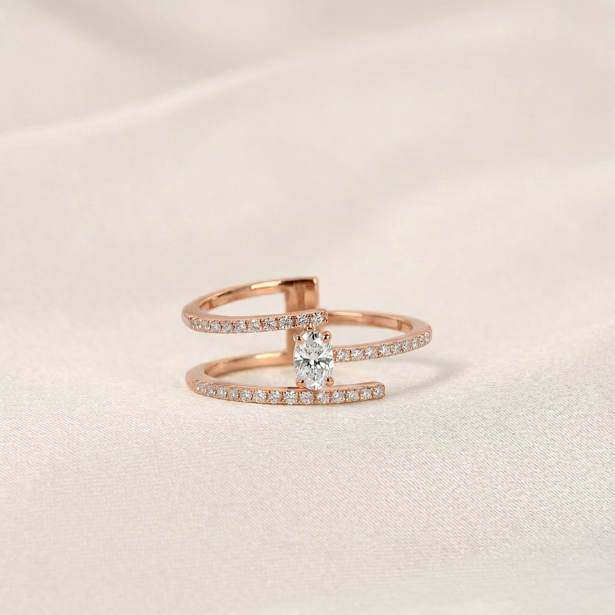 Oval Cut Open Bypass Lab Grown Diamond Ring in 18K Rose Gold 0.32 CTW