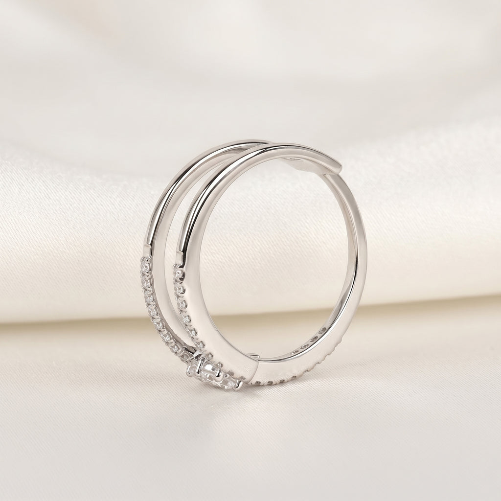 Oval Cut Open Bypass Lab Grown Diamond Ring in 18K White Gold 0.32 CTW