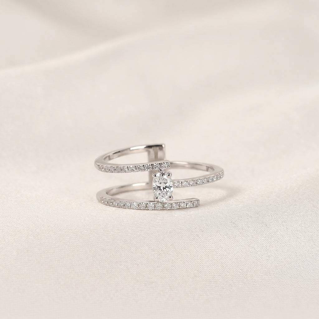 Oval Cut Open Bypass Lab Grown Diamond Ring in 18K White Gold 0.32 CTW
