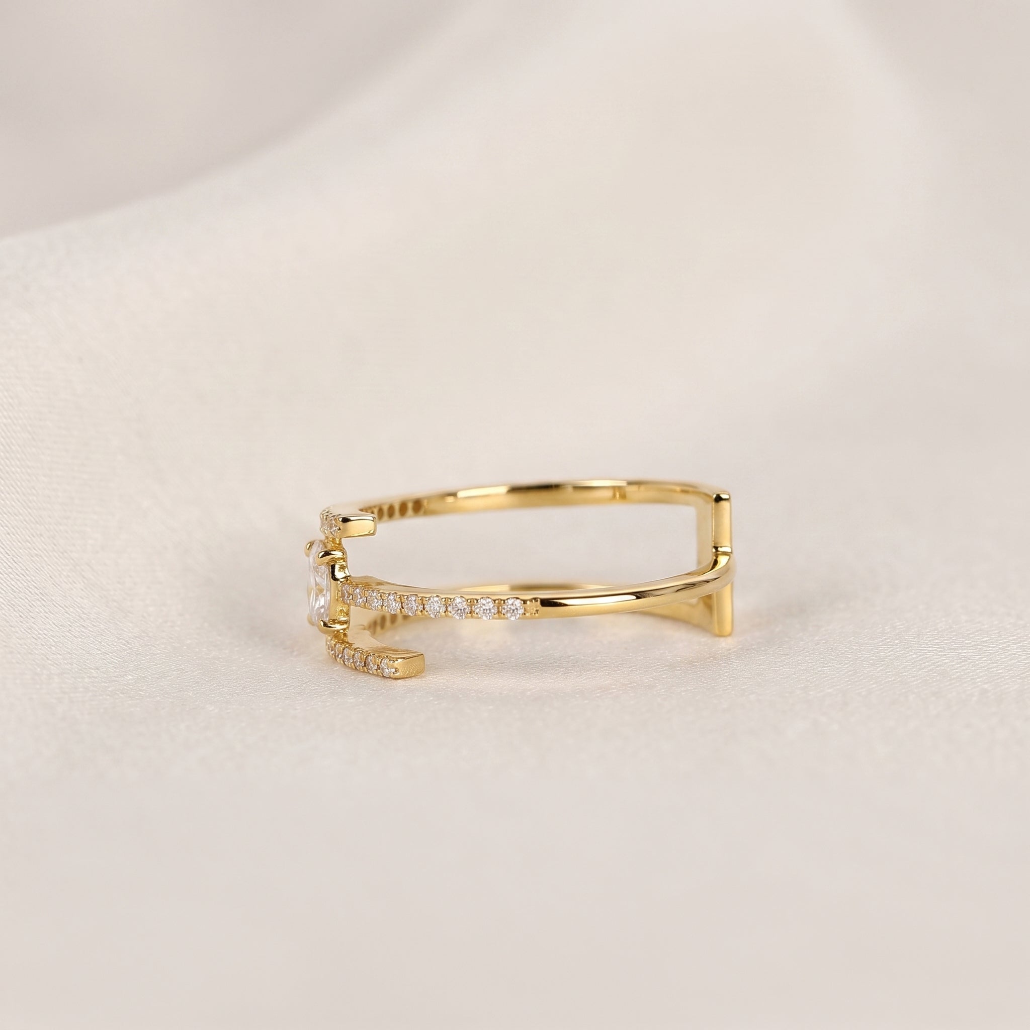 Oval Cut Open Bypass Lab Grown Diamond Ring in 18K Yellow Gold 0.32 CTW