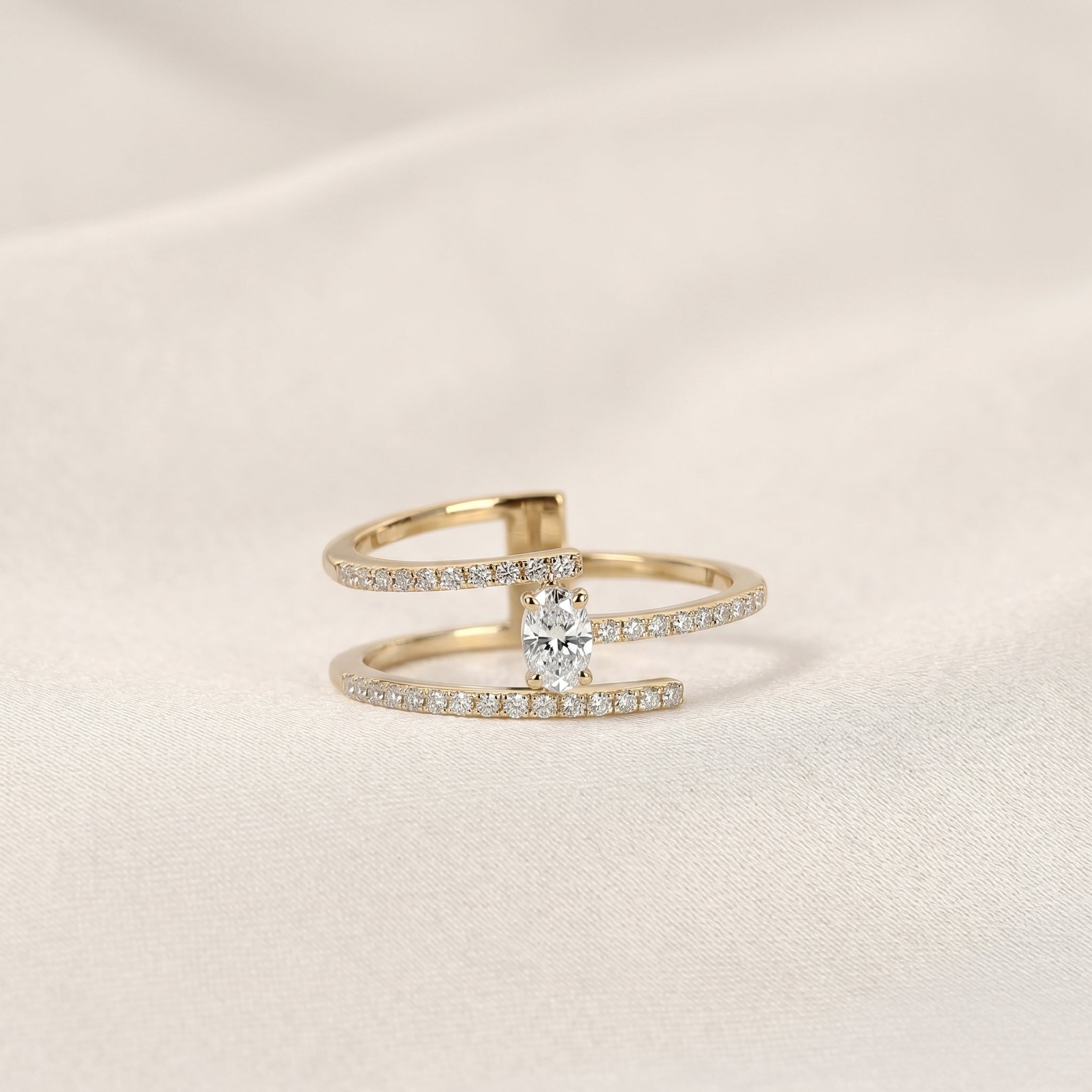 Oval Cut Open Bypass Lab Grown Diamond Ring in 18K Yellow Gold 0.32 CTW