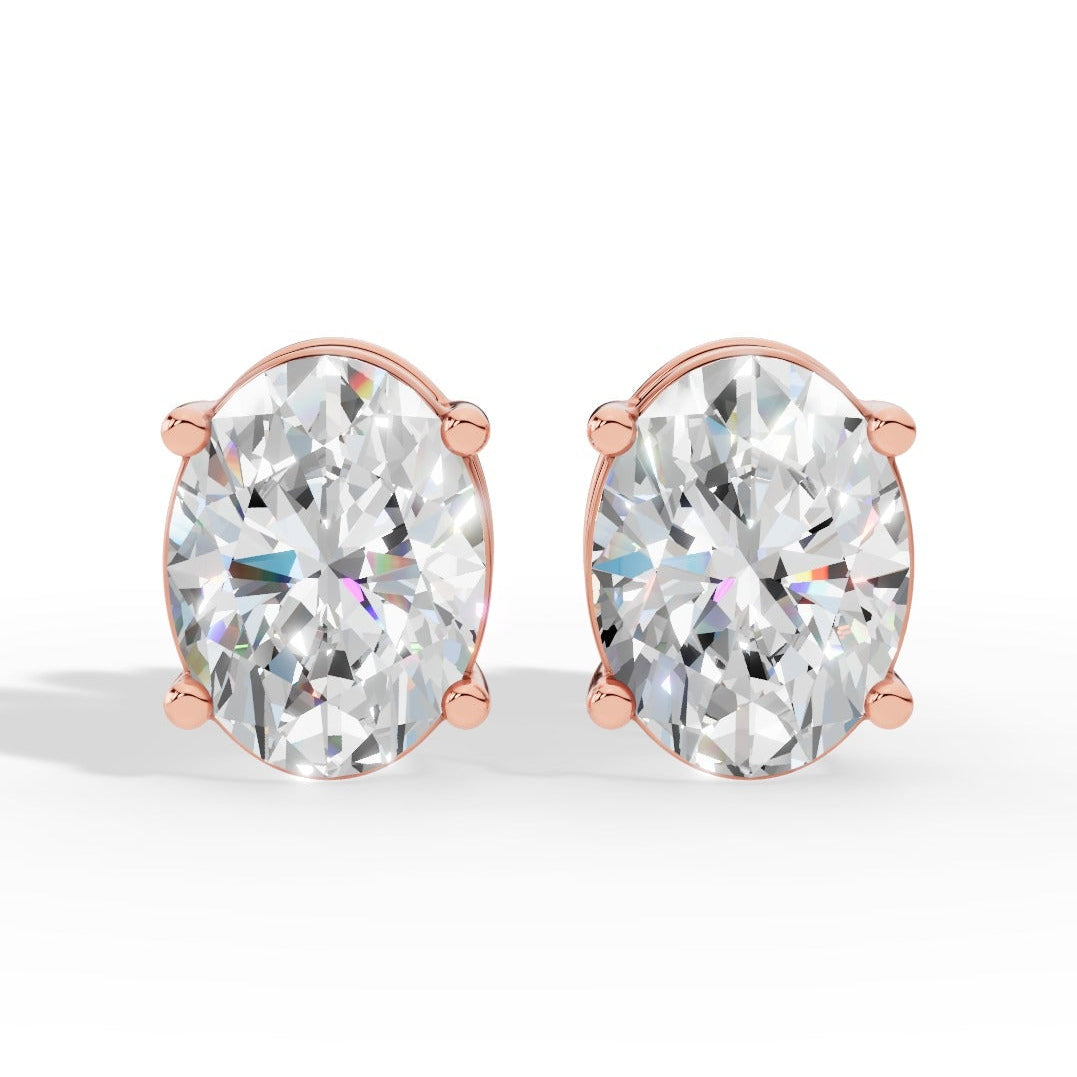 Oval Cut Solitaire Lab-Grown Diamond Stud Earrings rose gold
