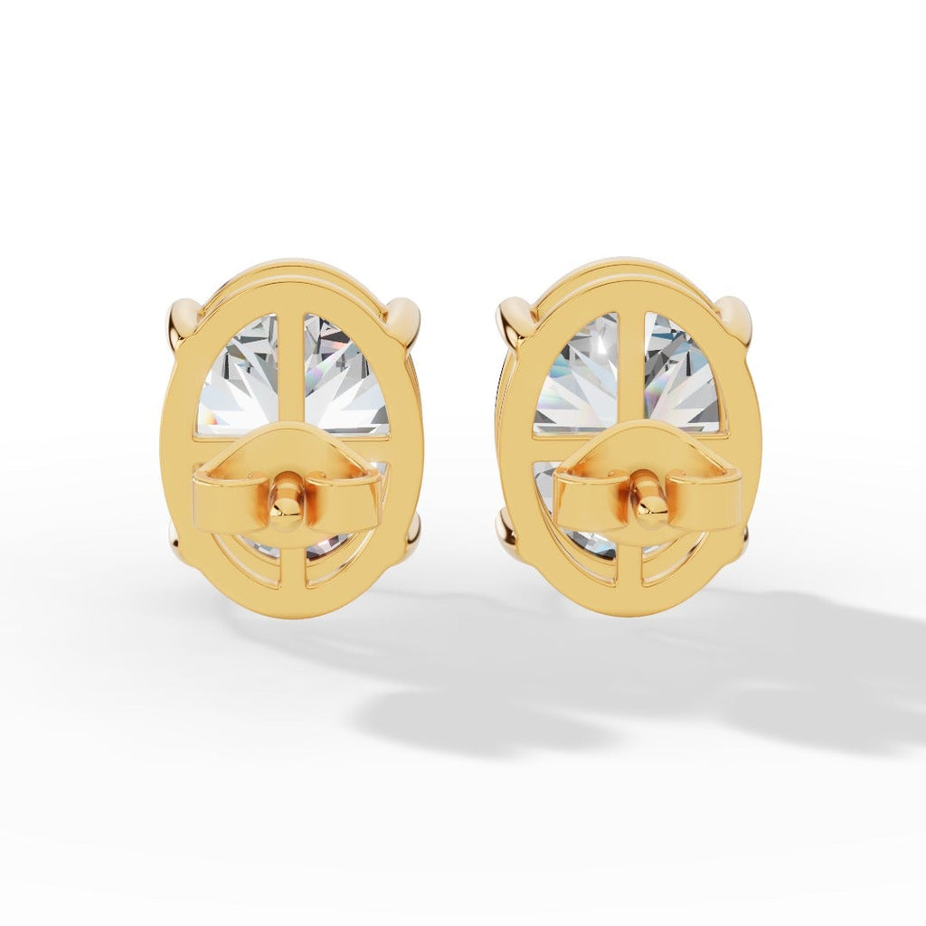Oval Cut Solitaire Lab-Grown Diamond Stud Earrings yellow gold back