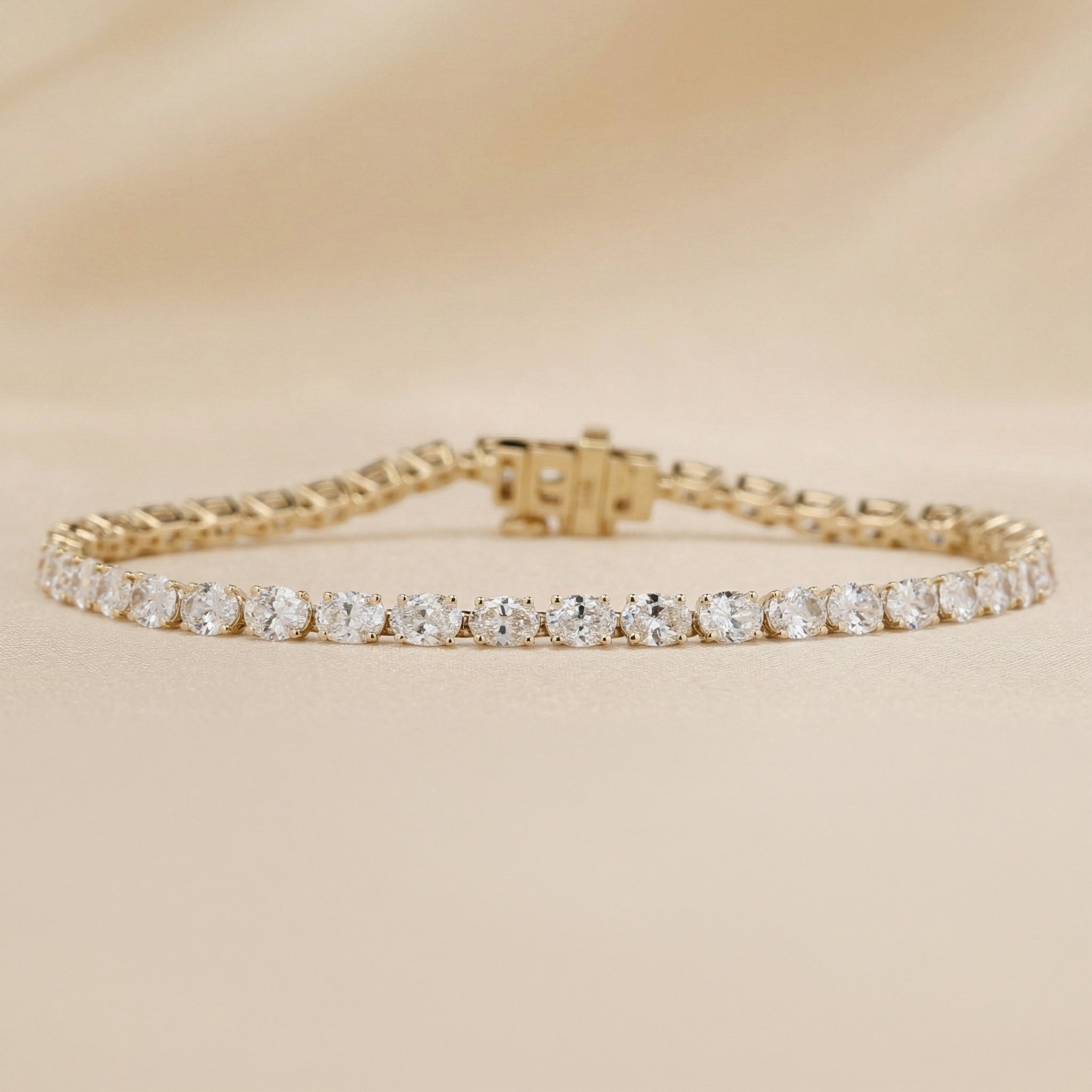 Oval Cut Tennis Bracelet Lab Grown Diamonds 10K Yellow Gold 6.2 CTW
