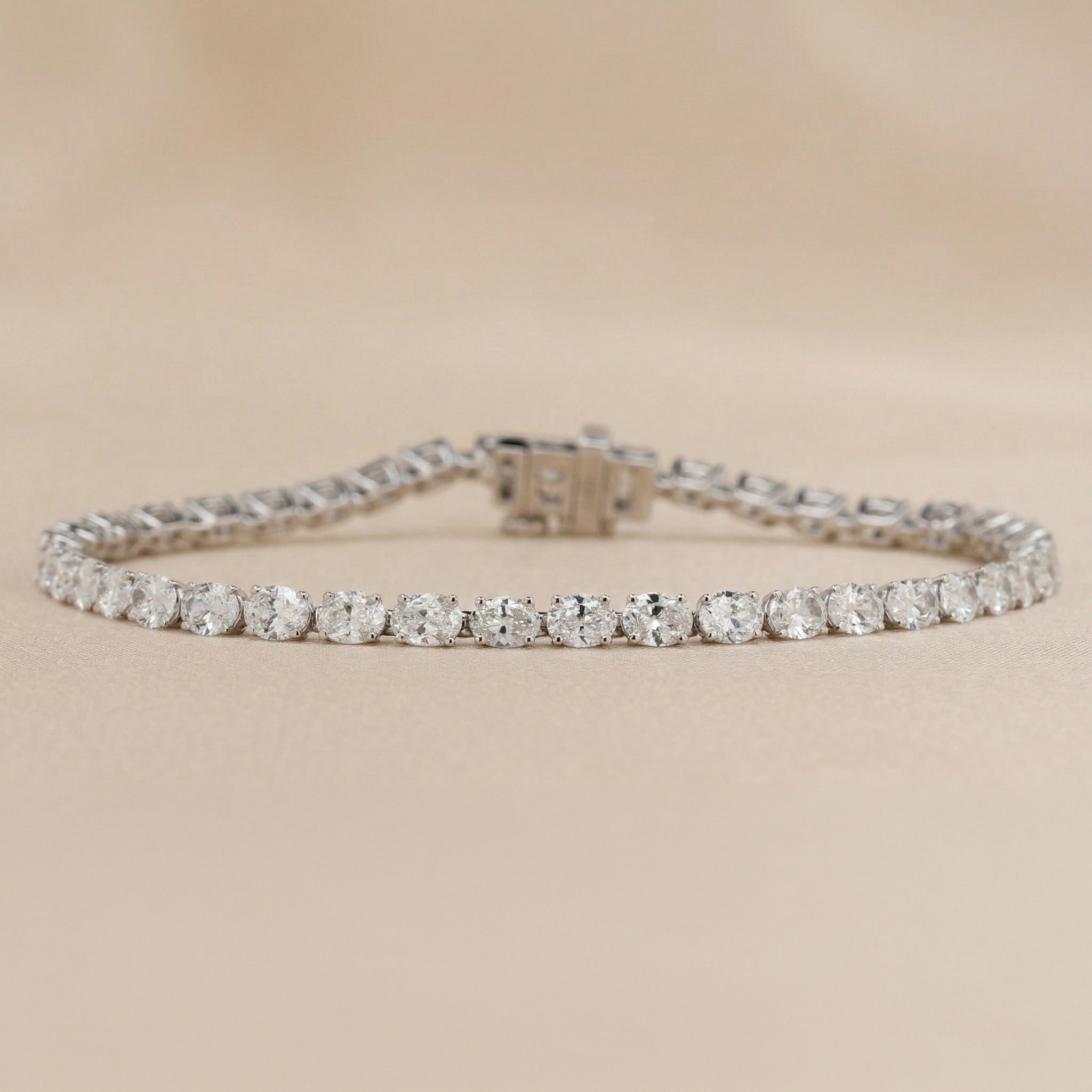 Oval Cut Tennis Bracelet Lab Grown Diamonds 18K White Gold 6.2 CTW
